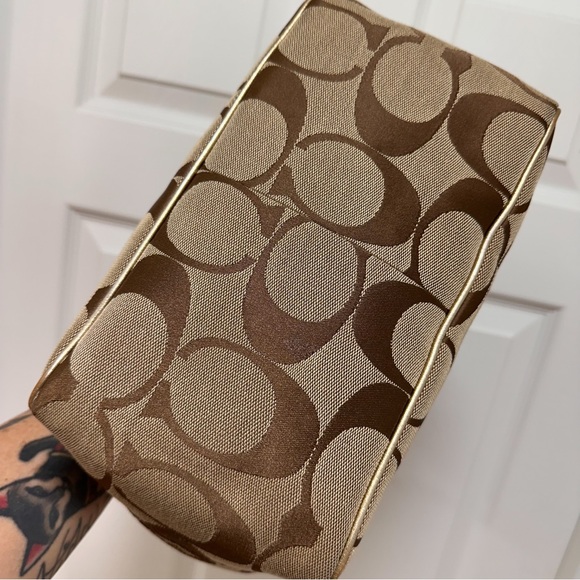 Coach Signature Canvas Vintage Tote Gold Snakeskin Embossed Leather - Picture 6 of 14